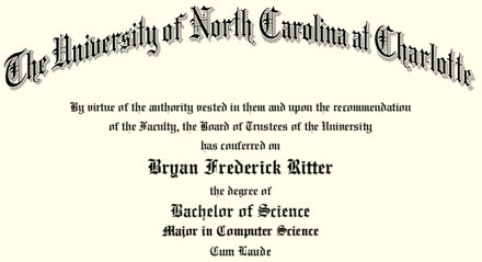 Bryan Frederick Ritter
Bachelor of Science Major in Computer Science Cum Laude Image